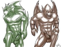 aulbath boner darkstalkers demon's_crest erection firebrand ghosts_'n_goblins ghosts_n_goblins male male_only monochrome nude red_arremer rikuo vampire_savior yellowpower