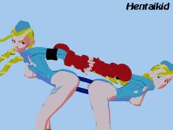 3d animated bent_over cammy_white capcom double_dildo double_penetration female female_only garrison_cap hand_holding hentaikid human leotard multiple_females simple_background street_fighter street_fighter_alpha tied_hair torn_clothes twintails yuri