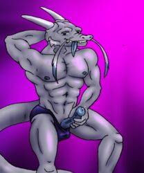 dragon furry gay male masturbation muscles no_humans pose silver silversketch tongue underwear