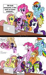 2boys 6girls animal anthro apple applejack_(mlp) blush closed_mouth color comic computer dragon earth_pony embarrassed english_text equine female feral fluttershy_(mlp) friendship_is_magic fur group horse human interspecies laptop looking_at_porn male male_human/female_feral mammal mane_six_(mlp) my_little_pony no-ink nude open_eyes open_mouth pegasus pinkie_pie_(mlp) pony profanity rainbow_dash_(mlp) rarity_(mlp) reaction sex shocked spike_(mlp) straight text toony twilight_sparkle_(mlp) unicorn