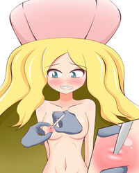 blush breasts caitlin_(pokemon) color female front_view hair hat human long_hair nipples nude open_eyes pokemon tagme