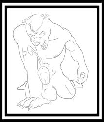 1boy 2011 anthro balls bear black_and_white blush closed_eyes cum cumshot erection hair kitpup lionsilverwolf male male_only mammal masturbation monochrome muscles nipples nude orgasm penis plain_background solo tongue white_background