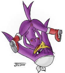 anus ass_up avian beak black_eyes boots breasts female female_only jigsaw_(artist) navel nipples nude plain_background purple pussy sega solo sonic_(series) sonic_riders swallow wave_the_swallow white_background