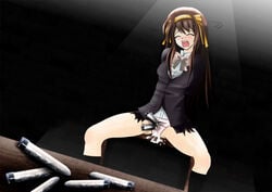 arms_behind_back bondage sex spread_legs suzumiya_haruhi suzumiya_haruhi_no_shoushitsu suzumiya_haruhi_no_yuuutsu vaginal_penetration vibrator