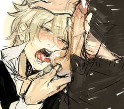 artist_request blonde_hair blue_eyes blush cum durarara!! fellatio hair heiwajima_shizuo male oral penis sketch testicles yaoi