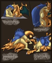 anal anal_sex balls blush charizard chetchaka cum cum_in_ass cum_inside cumshot fire gay hotterotter kissing male nintendo orgasm plain_background pokemon pokemon_(species) straight_hair tail typhlosion wings