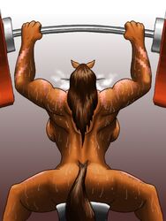 abstract_background anthro ass breasts equine female horse nyonyo spread_legs spreading sweat weightlifting