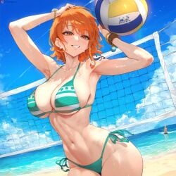 ai_generated artist_request beach bikini clothing female female_only nami nami_(one_piece) one_piece sport sweat swimsuit volleyball