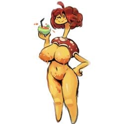 ahoge alpha_channel anthro areola beady_eyes big_breasts black_eyes breasts brown_hair eyelashes featureless_feet feet female front_view generation_2_pokemon hair huge_breasts long_neck navel nintendo nipples orange_areola orange_nipples pokemon pokemon_(species) short_hair shuckle simple_background solo thick_thighs transparent_background wide_hips yellow_body yolkbyte