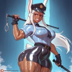 1girls ai_generated ass_focus bent_over big_breasts boku_no_hero_academia breasts bubble_butt cleavage covered_nipples dark-skinned_female dark_skin dat_ass hero hips huge_breasts large_breasts looking_at_viewer massive_breasts miruko mischievous_smile muscular_arms muscular_female my_hero_academia rabbit rabbit_ears rabbit_girl red_eyes rumi_usagiyama seductive_grin solo thick_thighs thighs usagiyama_rumi white_hair wide_hips