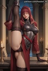 ai_generated cameltoe covered_eyes knights_of_the_old_republic_2 lipstick miraluka panties red_robe seductive_smile sith standing standing_split star_wars temple visas_marr wet