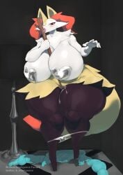 anthro b_inteligence big_breasts braixen canine female fox heart_pasties huge_breasts licking nintendo nude panties_down pasties pokemon pokemon_(species) pussy_juice solo stick tagme thick_thighs tongue_out