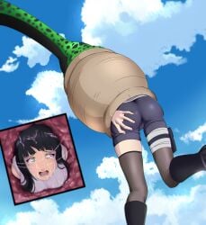 absorb absorption absorption_vore ass_view breasts cell_(dragon_ball) cell_vore crossover crying_with_eyes_open dragon_ball dragon_ball_super dragon_ball_z fighting_back flesh_tunnel godvore hands_on_ass high_heel_boots hyuuga_hinata large_breasts naruto naruto_(series) scared_expression squished_breasts struggling_to_get_out tail_bulge tail_vore worried_expression worried_face