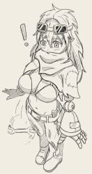 belly belly_button big_breasts breasts clothed cyborg dirty disheveled_hair female female_only girl glasses_on_forehead gloves hair_between_eyes long_hair long_scarf manga_style mechanical_arm robot robot_girl scarf sexy tummy unkydown