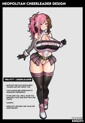 boob_window breasts_bigger_than_head brown_eyes brown_hair cameltoe cheerleader clothing heterochromia huge_breasts leotard multicolored_hair neo_(rwby) nipples nipples_visible_through_clothing pink_eyes pink_hair rwby sideboob skimpy tabletknight text