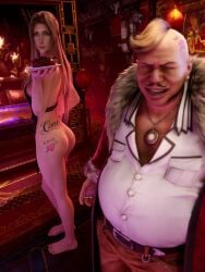 aerith_gainsborough ai_generated apron apron_only ass butt cake don_corneo exposed_ass final_fantasy final_fantasy_vii final_fantasy_vii_remake matching_tattoos