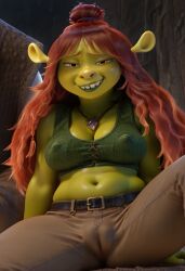 ai_generated breasts cameltoe chubby chubby_female dreamworks felicia_(shrek) kissing nipples nipples_visible_through_clothing nose_piercing ogre ogre_girl piercing pussy pussy_visible_through_clothes sexy shrek_5 universal_studios