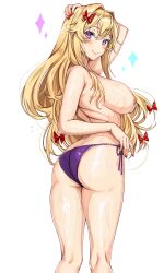 amagi_(amagi626) ass blonde_hair breasts looking_at_viewer looking_back nipples purple_eyes touhou white_background yukari_yakumo