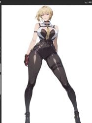 ai_generated bewitching_thighs big_breasts blonde_hair evelynn full_body shu standing zenless_zone_zero