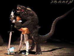 arched_back armor clothed clothing cum cum_inside dracophilia dragon dubious_consent erection female from_behind human interspecies larger_male male nude orgasm penetration penis questionable_consent restrained scalie sex smaller_female spike standing straight sword tail tongue tongue_out torso_grab vaginal_penetration weapon wrist_grab