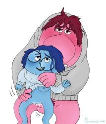 1boy 1girls big_penis blue_skin blush breasts chubby_male clothed clothed_sex cute disheveled_clothing disheveled_hair disney drool drooling embarrassment_(inside_out) female fluids hot_seat inside_out inside_out_2 male male/female open_mouth penis_in_pussy pink_skin pixar sadness_(inside_out) size_difference smaller_female straight straight_sex vaginal_penetration wolfmarian