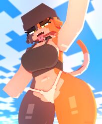 1girls 2025 3d animal_humanoid anthro big_breasts breasts canid canine coresvoid curvy curvy_body curvy_female curvy_figure digital_media_(artwork) domestic_cat down_view embarrassed epic_games felid feline felis female female_only fortnite fur genitals hi_res horny horny_female humanoid looking_at_viewer looking_down looking_down_at_viewer mammal meow_skulls_(fortnite) microsoft mine-imator minecraft mojang open_mouth panties pierced_ears pierced_tongue piercing pussy simple_background solo solo_female tank_top white_panties xbox_game_studios yellow_eyes