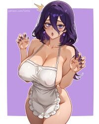 1girls apron apron_only big_breasts blush breasts cetta_(cettadvd) ear_piercing earrings female female_only game_freak hair hex_maniac hex_maniac_(z-a) hips huge_breasts long_hair nail_polish nails naked_apron nipple_bulge pokemon pokemon_legends:_z-a purple_eyes purple_hair purple_nail_polish purple_nails solo solo_female thighs white_apron