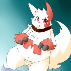 1boy balls chubby collar flaccid kogamaru male male_only nude penis pokemon pokemon_(species) red_eyes solo tail zangoose