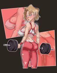 1girls absurd_res ass ass_focus big_ass big_breasts blue_eyes blush bodypaint bottomless breasts brown_hair cum cum_dripping curvy dripping exercise exhibitionism eyelashes female female_focus half_naked head_turned heavy_breathing holding_object holding_weights human looking_down no_panties nyantincan paint_drip painted_clothes panting partially_clothed pussy rachel_macrae_(nyantincan) sideboob solo sports_bra sportswear stained_clothes sweat sweat_stain sweatdrop thighs voluptuous weightlifting weights wide_hips workout workout_clothes wristband