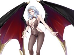 breasts cara_cromwell cara_the_blood_lord hair kagami large_breasts lilith-soft nipples see-through simple_background white_hair wings