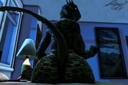 2024 3d anthro argonian ass bed bedroom bethesda_game_studios big_butt book deeja digital_media_(artwork) domizoni female furniture glowing glowing_eyes hi_res lamp lizard looking_at_viewer microsoft night nude nude_anthro nude_female on_bed picture_frame reptile scalie sitting sitting_on_bed skyrim solo source_filmmaker_(artwork) tail the_elder_scrolls window yellow_eyes