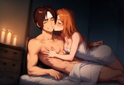 ai_generated candlelight golden_axe headband king_of_fighters kissing_cheek kyo_kusanagi massage massage_bed towel tyris_flare