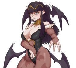 1girls big_breasts bigfatfrog3 black_hair breasts cleavage cosplay dark_hair darkstalkers female female_only fire_emblem fire_emblem_awakening friend-san froggonmi head_wings inner_boob innerboob morrigan_aensland_(cosplay) stockings tharja_(fire_emblem) wings