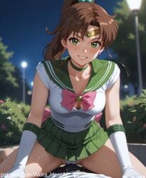 ai_assisted ai_generated akira_hentai bishoujo_senshi_sailor_moon cleavage flirting horny inviting looking_down patreon_reward patreon_username sailor_jupiter sailor_senshi_uniform sitting sitting_on_lap sitting_on_person