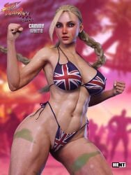 3d bikini bikini_bottom bikini_top blonde_hair breasts cammy_white female hent92 large_breasts nipple_bulge street street_fighter