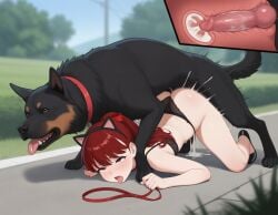 ahe_gao ai_generated canine cat_ears cum cum_in_pussy cum_inside impregnation kasumi_yoshizawa leash leash_and_collar persona persona_5 petplay public red_eyes red_hair sumire_yoshizawa tagme underwear vaginal_penetration x-ray zoophilia