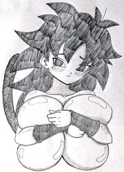 big_breasts black_eyes black_hair breasts female gine happy_female kuuga_318 naked_female pussy saiyan saiyan_girl saiyan_tail tits_bigger_than_head tits_out vagina white_body