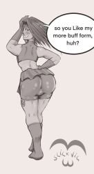 1boy 2024 ass bike_shorts bulge bulge_from_behind english_text envy_(fullmetal_alchemist) femboy long_hair male slickvic speech_bubble spiky_hair tight_clothing