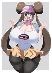 1girls aged_up akan_mori alternate_breast_size big_breasts blue_eyes breasts breasts_bigger_than_head brown_hair clothed clothing female hat huge_breasts human human_only light-skinned_female light_skin long_hair nintendo nipples nipples_visible_through_clothing pokemon pokemon_bw2 rosa_(pokemon) thighs