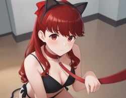 ai_generated cat_ears cat_tail kasumi_yoshizawa persona persona_5 petplay red_eyes red_hair sumire_yoshizawa tagme underwear