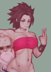 1boy1girl 1girl1boy age_difference beard black_eyes black_hair blush caulifla condom condom_in_mouth dirty_old_man dragon_ball dragon_ball_super dragon_ball_z dualberettas hand_on_head heart_tattoo kiss_mark looking_at_viewer looking_pleasured married_couple married_woman master_roshi midriff muscular muscular_female old_man older_dom_younger_sub older_male older_man_and_teenage_girl peace_sign petite petite_body petite_female pulling_down_pants saiyan saiyan_girl sunglasses tattoo wedding_ring