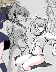 bare_legs bored canon_genderswap chlt17i female female_only genderswap_(mtf) gintama looking_at_viewer okita_sougo okita_souko panties partially_colored ponytail rule_63 school_uniform serafuku shaded_face side_ponytail sketch sketch_page solo thick_thighs thighs wariza