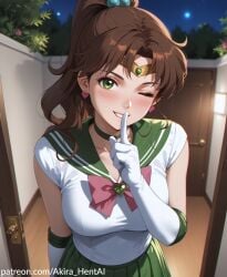 ai_assisted ai_generated akira_hentai bishoujo_senshi_sailor_moon date dating door flirting horny in_doorway inviting looking_down patreon_reward patreon_username sailor_jupiter sailor_senshi_uniform shushing