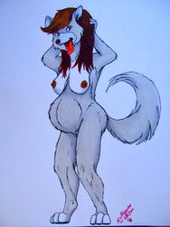 anthro belly breasts canine engrossed exposed female fur furry nude pregnant pussy wolf