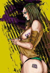 1girls ass black_hair breasts dark-skinned_female dark_skin dreadlocks ermes_costello female human jojo's_bizarre_adventure kiss_(jjba) large_breasts long_hair scar shounen_jump stand_(jjba) stone_ocean thong yokabai