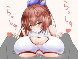 artist_request breasts character_request cleavage cleavage_cutout cum female hiryuu_no_ken_twin huge_breasts kyuchan male min_min paizuri penis straight underboob