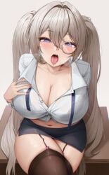 1girls big_boobs big_breasts big_tits blue_eyes blue_eyes_female boobs breasts bsmage crossed_legs eyebrows_visible_through_hair female hair_between_eyes legwear looking_at_viewer navel open_mouth original sitting sitting_on_table thick_thighs thighhighs thighs tits tongue tongue_out twintails woman