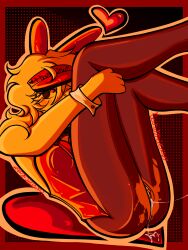 1boy artist_signature batteryacidcandy blonde_hair blush blushing bowtie_collar boy_pussy bunny_costume bunny_ears bunnysuit cum_in_pussy cum_leaking_out_of_pussy cuntboy cuntboy_only elliot_(forsaken) elliot_(work_at_a_pizza_place) english_text forsaken_(roblox) heart heart_symbol latex leggings low_ponytail pantyhose ponytail roblox roblox_game robloxian self_upload submissive_male tboy torn_pantyhose trans_man valentine's_day visor_cap warm_colors