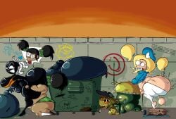 4girls ass big_ass big_butt black_hair blonde_hair bomb bomb_gal_(androjuniarto) dorkzone female fly_(animal) fly_gal_(androjunitaro) futanari gynomorph hair huge_ass huge_butt human object_head original original_character penis rimming twintails