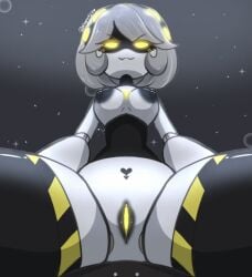 female female_only legs_apart murder_drones pussy pussy_juice pussy_lips v_(murder_drones)